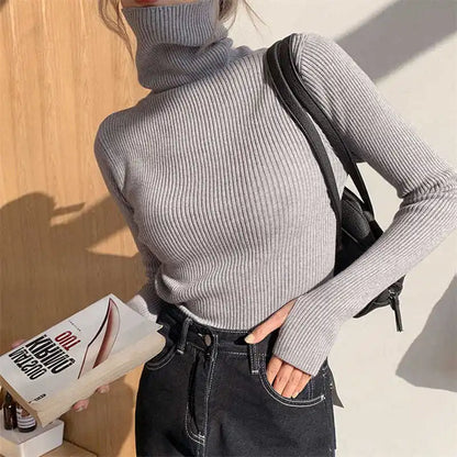 Women Pullover Heaps Collar Turtleneck Sweaters Autumn Winter Soft Warm Jumper Slim Female Basic Tops Casual Soft Knit Sweaters