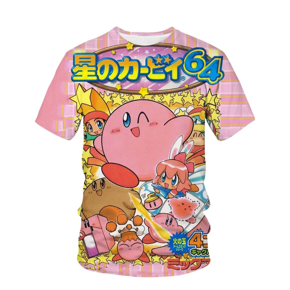 Anime Kawai Super Cute Star Kabi Cartoon Printed Children's Kirby Clothing T-shirt Summer Short Sleeve Children's Fashion G