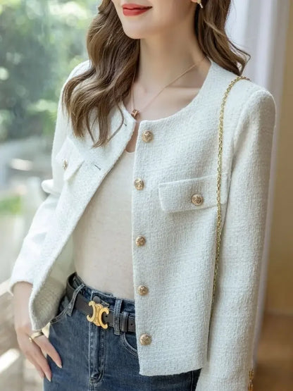 Spring and Autumn Korean Coats Women Jacket New French Wool Tweed Coat Fashion High-end Gold Button Short Slim Temperament