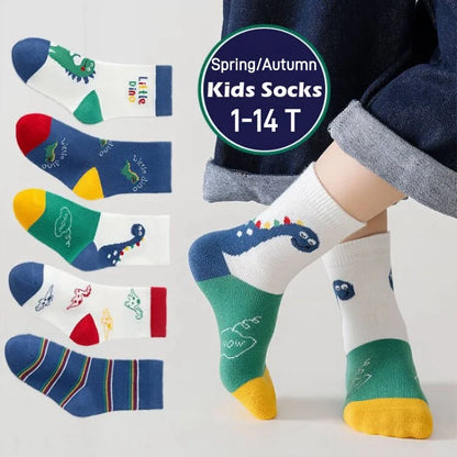 5 Pairs Children's Socks Spring Autumn Cotton Socks Kids Boys Sport Sock 1-14T Baby Cartoon Letter Pattern