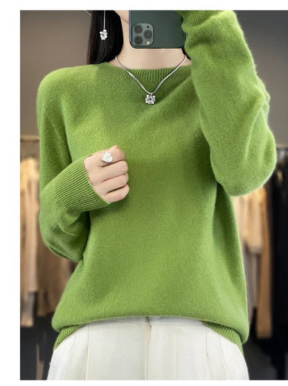 Women 100% Pure Merino Wool Knitted Sweater Autumn Winter Fashion O-Neck Pullover Seamless Jumper Tops Cashmere Warm Clothes