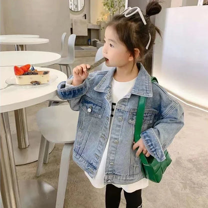 Girls Denim Jackets New Kids Fashion Cartoon Outerwear Children Long Sleeve Casual Clothing 2-10 Years Teenager Trends Coats