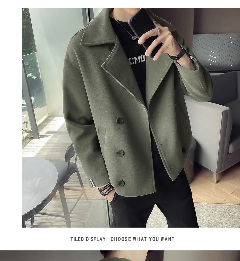 Autumn And Winter New Men's Trench Coat Jacket Casual Warm Wool Coat