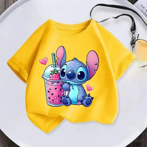 Disney Lilo Stitch Children T-Shirt Kawaii T Shirt Anime Cartoons Children Casual Clothes Tee Shirt Kid Girl Boy Fashion Y2K Top