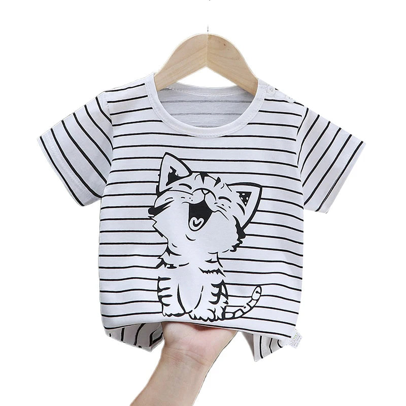 New Arrival Pure Cotton T-Shirt for Baby Girls and Boys, Summer Tee for Toddlers, Striped Short Sleeve Top  Ropa De Niña