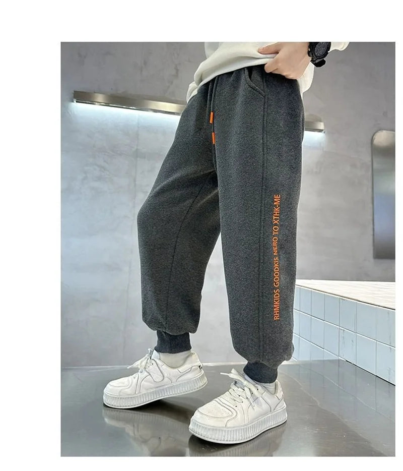 Boys Thick Lambswool Pants Winter Teenager Plush Velvet Trousers Children Cotton Sports Pants Big Kids Warm Snow Clothing 5-14Y