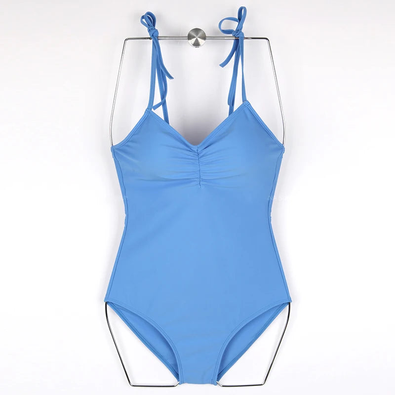 New One Piece Swimsuit Women Push Up Bikini Swimming Suits Monokini Beachwear Solid Bathing Suits Swimwear Woman 2024