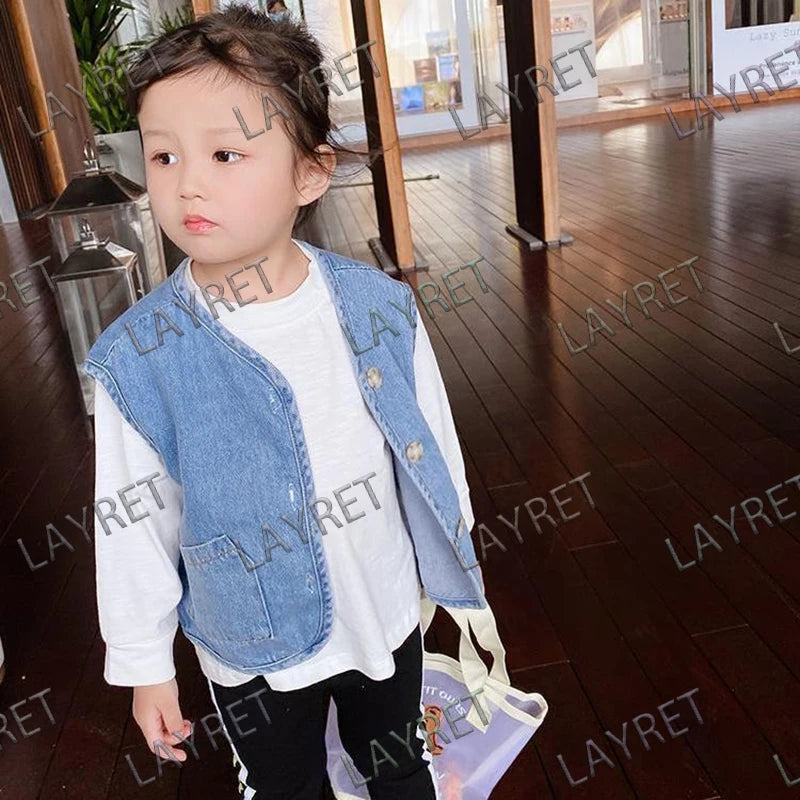 Fashionable Casual Waistcoat Kids Blue Denim Vest for Boys and Girls  Age 1-8 Years Sleeveless Spring Autumn Versatile Jacket