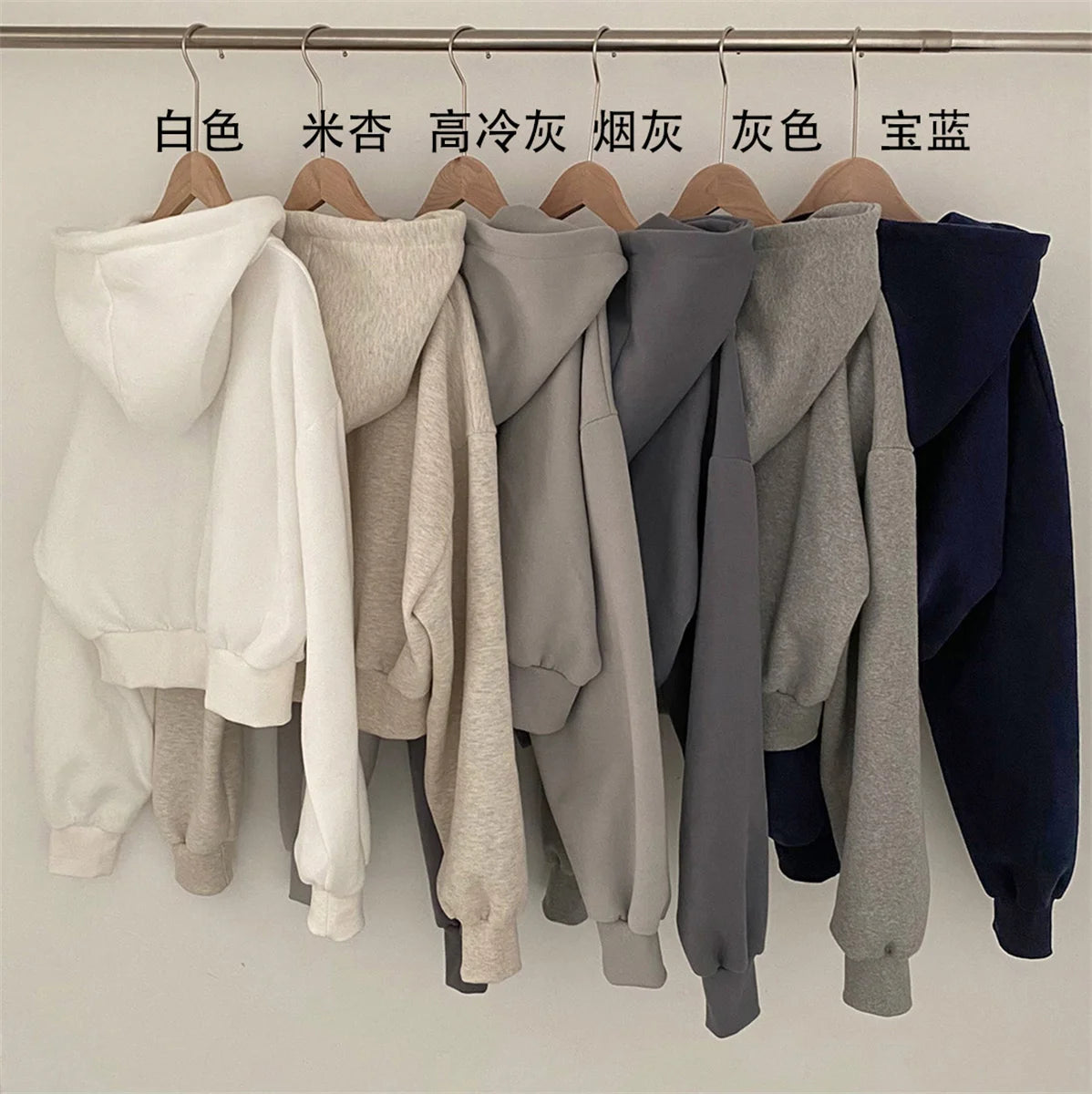 Women Casual Hoodies Autumn Retro Solid Color Zip Up Oversized Sweatshirts Harajuku Long Sleeve Hooded Loose Short Jackets Coat