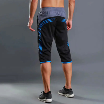 Summer Men Sports Striped Cropped Pants New Fitness Running Riding Train Quick Drying Breathable Loose Thin Large Size Shorts