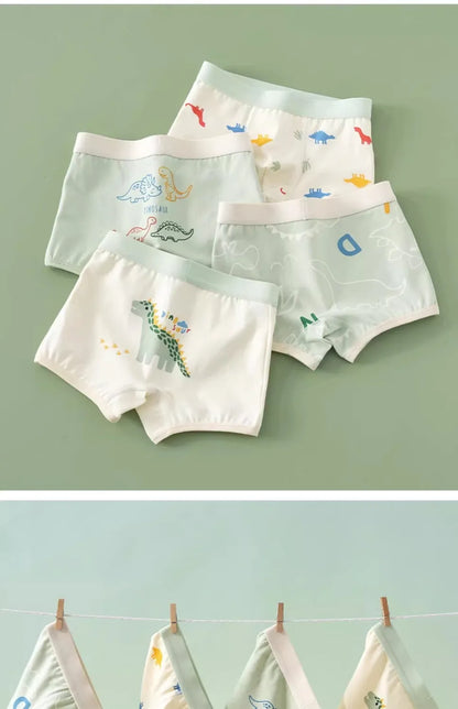 4PCS Kid Cotton Antibacterial Panties Boy Thin Soft Breathable Knickers 3+y Young Children Underwears Baby Dinosaur Print Briefs