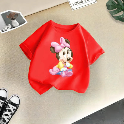 Disney Summer Mickey Minnie Baby Kids Pure Cotton crewneck T-shirt Boys Girls Street Creative Top Cotton T-shirt top