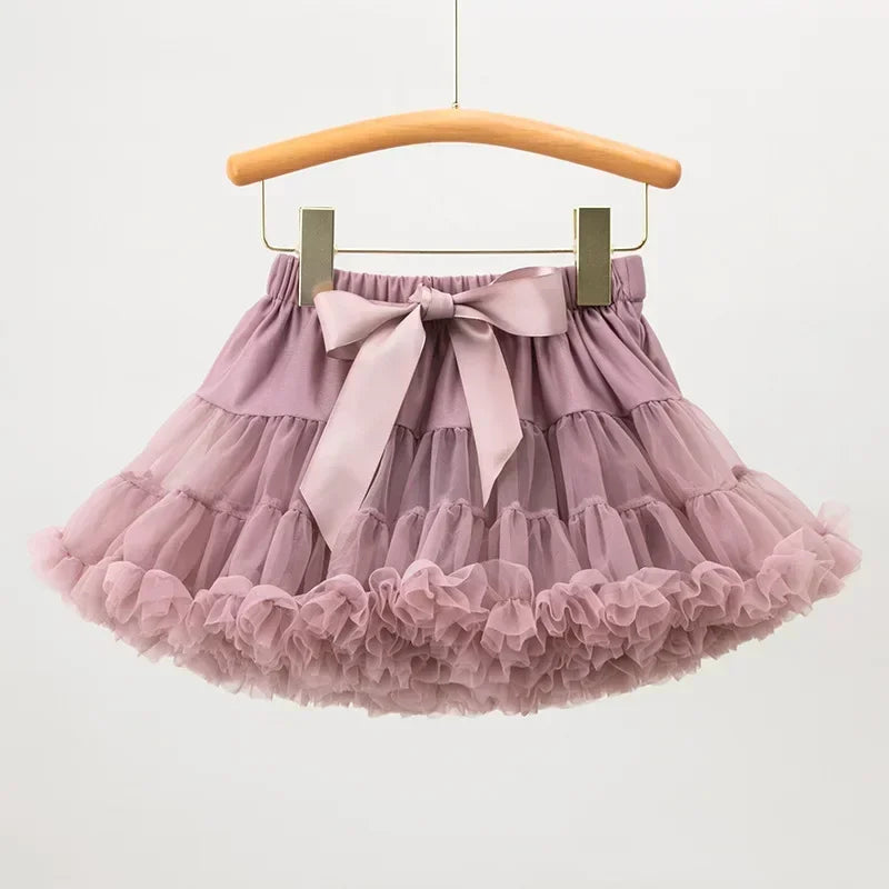 HOT Girls Tutu Skirts Solid Fluffy Tulle Princess Ball Gown Pettiskirt Kids Ballet Party Performance Dress for Children PP001