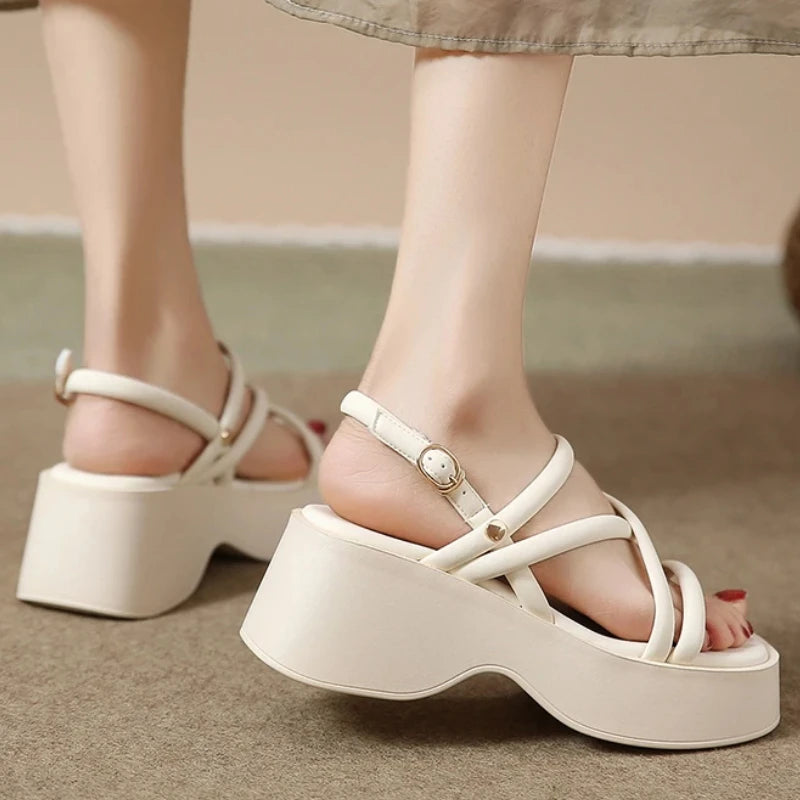 Fashion Cross Strap Platform Sandals for Women Summer Thick Bottom Gladiator Shoes Woman Casual Non-Slip Wedge Sandalias Mujer