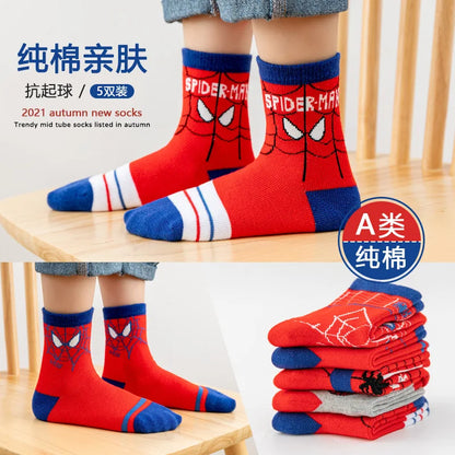 5 Pairs/Lot New Children Cute Cartoon Soft Socks Kids Spider Man Fashion Medium tube socks Boys Girls cotton socks 1-12Years