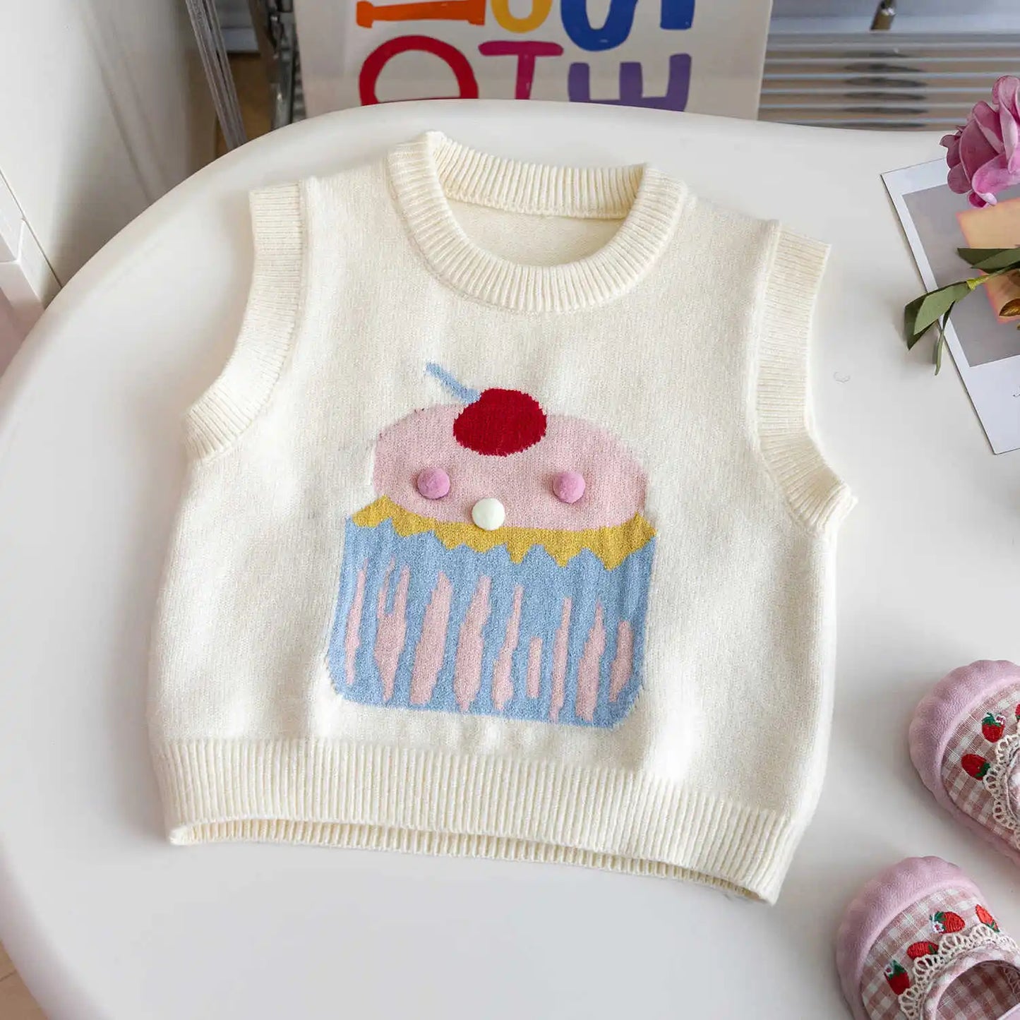 Baby Girl Cartoon Knitted Sweater Vest Infant Toddler Child Waistcoat Knitwear Sleeveless Spring Autumn Baby Clothes 1-7Y