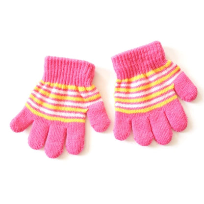 Baby Boys Girls Full Finger Gloves Winter Knitted Stripe Mitten Kids Outdoor Gloves for 1 2 3 4 5 Years Old Children Accessories