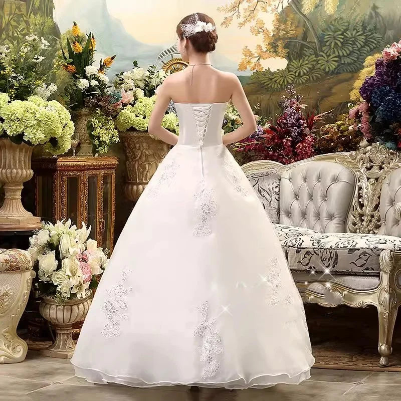 It's Yiiya Wedding Dress White Strapless Embroidery Lace up Princess Floor-length Bride Ball Gown Plus size XN011