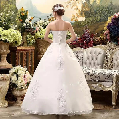 It's Yiiya Wedding Dress White Strapless Embroidery Lace up Princess Floor-length Bride Ball Gown Plus size XN011