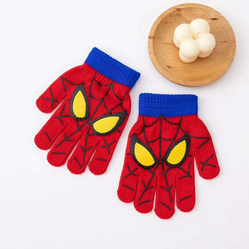 3-8 Years Autumn Winter Kids Knitted Gloves Cute Cartoon Spider Full Finger Boys Warm Outdoors Children Mittens