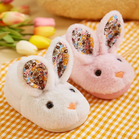 Baby Girls Cotton Slippers  New Winter Children's Cute Rabbit Plush Slippers Boys Home Indoor Shoes Furry Kids Slippers