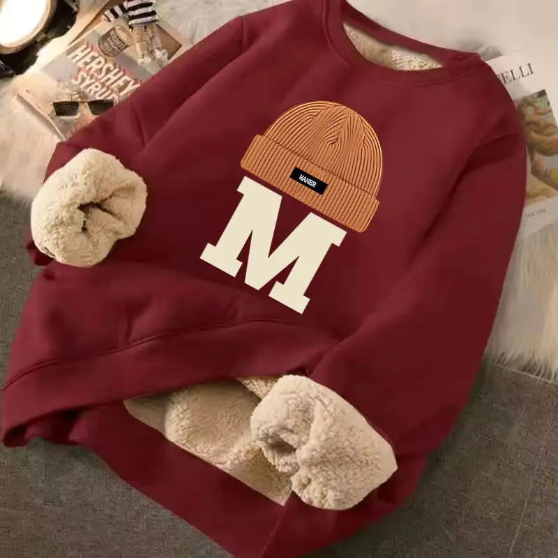 Winter Warm Sweatshirts Sweater Letter Printing Lamb Fleece Unisex Plush Thickened Warm Top Lambswool Thicken Harajuku Pullovers