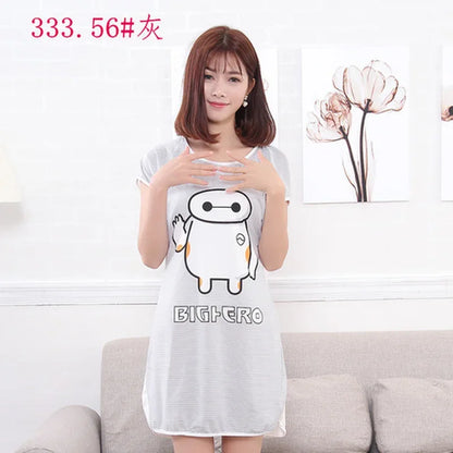 Summer Cartoon Nightdress Ladies Milk Silk Double-sided Printing Cute Nightdress Women's Nightgown Sleepwear Night Wear