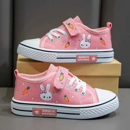 Kids Shoes Girl Sneakers Cute Cartoon Rabbit Flats Children Casual Sneakers 6 To 10 Years Canvas Sports Tennis Shoes for Girl