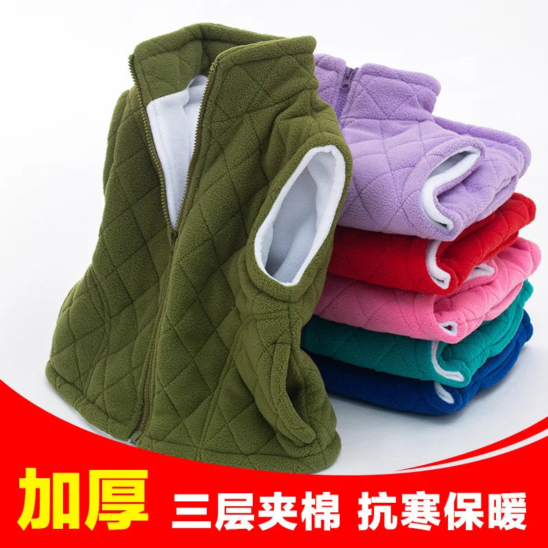 Children Vests Warm Autumn Winter Wear Thickened Fleece Three-layer Cotton Jacket New Popular Children's Vest