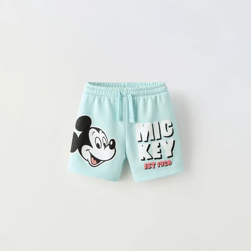 Casual Mickey Print Shorts New Design Trendy Versatile Sports Cropped Shorts Boys Children Cartoon Cute Shorts Summer Wear