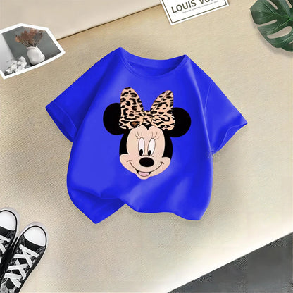 Disney Mickey Minnie Cartoon Printed Boys Girls Street Cotton T-shirt Baby Comfort Crewneck short sleeve top T-shirt top