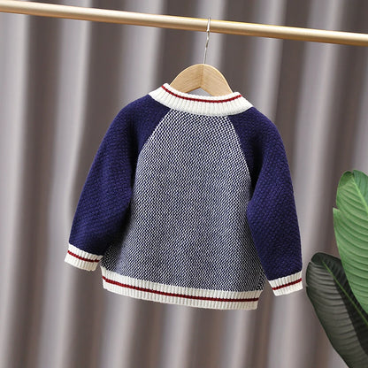 2024 Spring and Autumn Boys Fashion Stripe Zipper Cardigan Round Neck Letter Sweater Long sleeved Top Children's Clothing 1-6Y