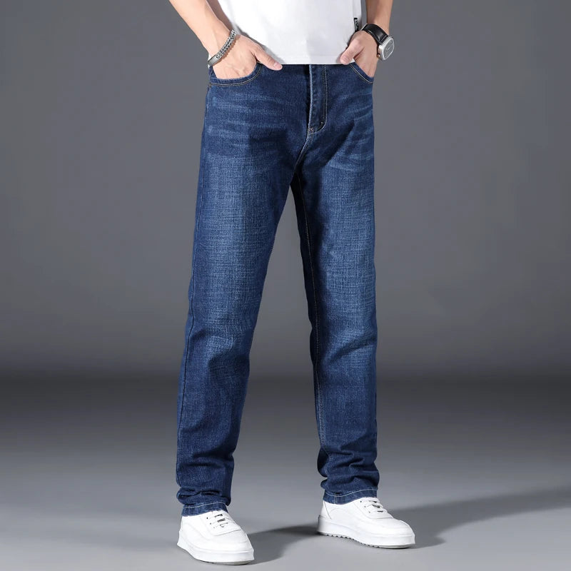 Plus Size 42 44 46 48 50 Classic Men's Jeans Loose Straight Black Blue Jeans Stretch Business Casual Trousers Male Brand Pants