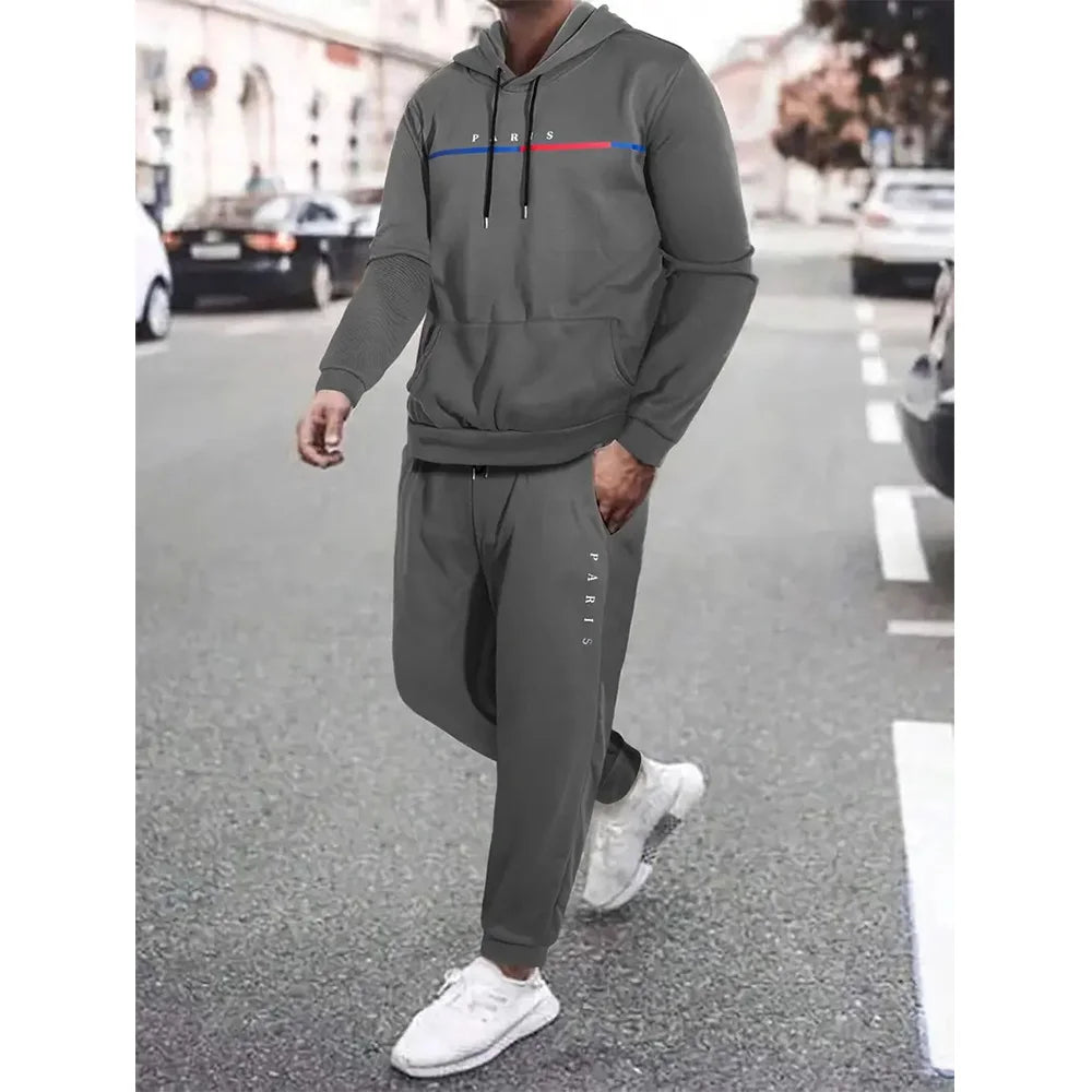 Paris printed suit men's two-piece hoodie sweatpants men's autumn and winter street fashion casual hoodie jogging suit