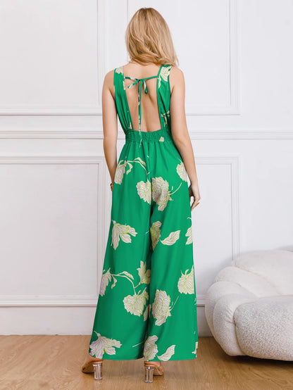 Fashion Elegant Printed Wide Leg Jumpsuit Women Summer New Backless Strappy Vest Women's Jumpsuits