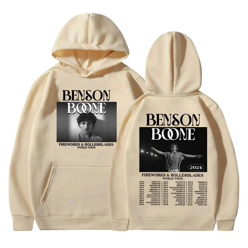 Benson Boone Fireworks and Rollerblades 2024 World Tour Hoodie Men's Hip Hop Retro Gothic Sweatshirt Fall Fleece Warm Streetwear