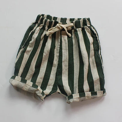 1-6 Yrs Baby Boys Girls Shorts Flax Cotton Stripe Children Shorts Korean Japan Style Kids Casual Shorts For Summer