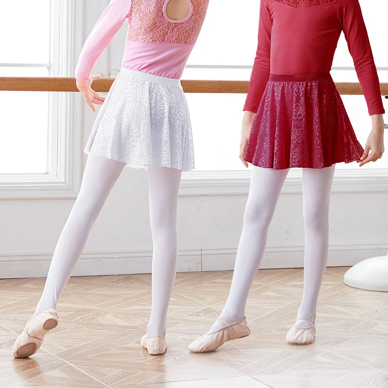 Kids Girls Lace Ballet Skirts Dance Skirts Girl Toddler White Pink Lyrical Dance Training Leotard's Skirt Lace Short Skirts