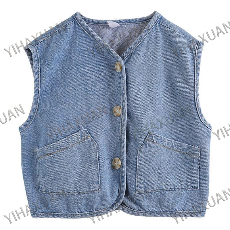 Spring Autumn Kids Denim Vest 1-8 Years Old Boys Girls Sleeveless Jacket Fashion Versatile Waistcoat Children Casual Outerwear