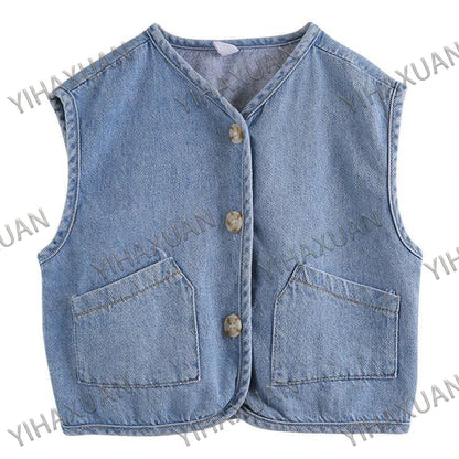 Spring Autumn Kids Denim Vest 1-8 Years Old Boys Girls Sleeveless Jacket Fashion Versatile Waistcoat Children Casual Outerwear