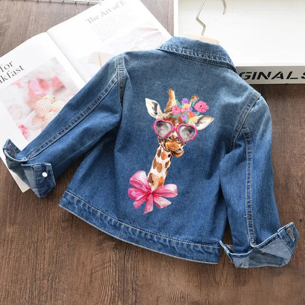 Autumn and winter Boys and Girls New Unicorn Excavator Cartoon Cute Print Polo Collar Long Sleeved Denim Coat for 2-10 Years