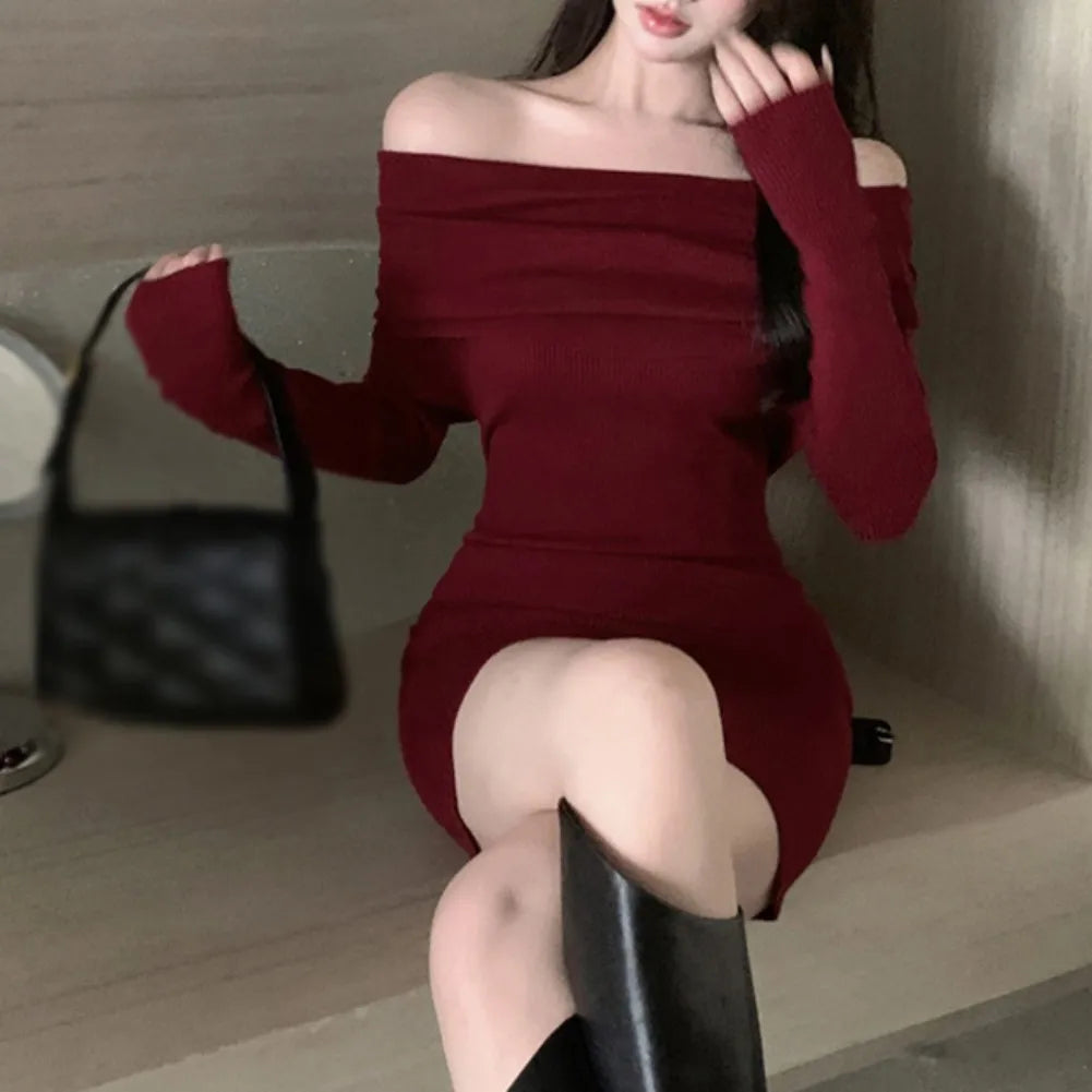 Women's Sexy Elegant Ruffle Long Sleeve Off Shoulder Ruched Party Mini Dress