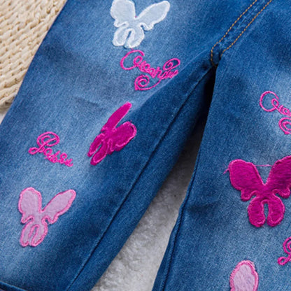 Overalls Kids Trousers Denim Dungarees Embroidery Butterfly Pants Toddler Infant  Jumpsuit 0-4 Years Clothes