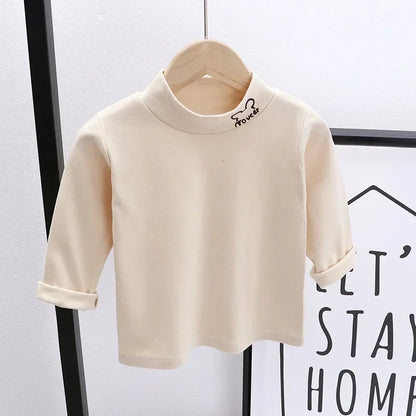 Autumn Winter Children Kids Boys Girls T-shirts Tops Turtleneck Solid Long Sleeve Warm Fleece Bottoming Shirts Tees for Kids