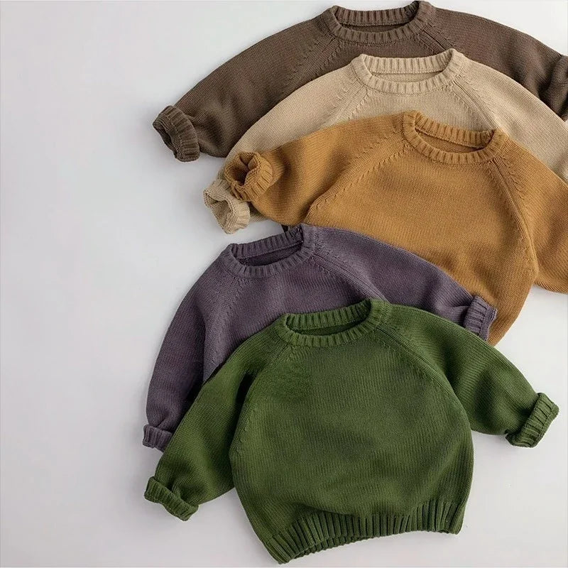 3469C Children Sweater 2022 Autumn Winter All Match Boy's Sweater Knitted Retro Pullover Shoulder Jacket Loose Cotton Pullover