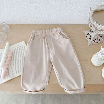 Kids Autumn Casual Pants Children Solid Elastic Waist Trousers Girls Sweet Pink Soft Loose Pants