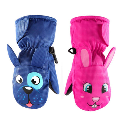 Cute Baby Winter Gloves for Skiing Cartoon Dog Bunny Waterproof Children Ski Gloves Snowboard Outdoor Winter Kids Mittens 1-6Y