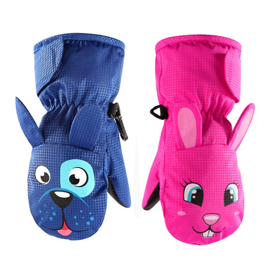 Cute Baby Winter Gloves for Skiing Cartoon Dog Bunny Waterproof Children Ski Gloves Snowboard Outdoor Winter Kids Mittens 1-6Y