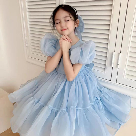 2-7Y Children Girls Summer Dress Bubble Sleeve Birthday Dresses Party Princess Gown Baby Clothes Toddler Girl Dresses