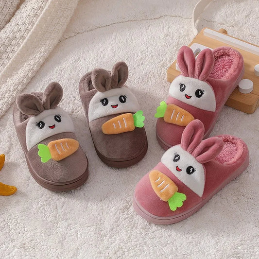 Winter Rabbit Slippers Kids Girls Boys Home Shoes Baby Fur Slides Cotton Indoor Warm Fluffy House Children Unicorn Slipper